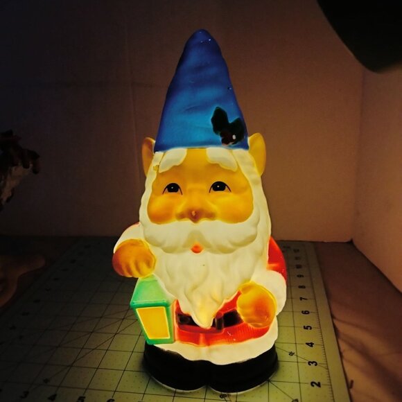 Holiday Time Light Up Gnome 11 Inch Blow Mold Indoor Outdoor Christmas - Picture 2 of 7